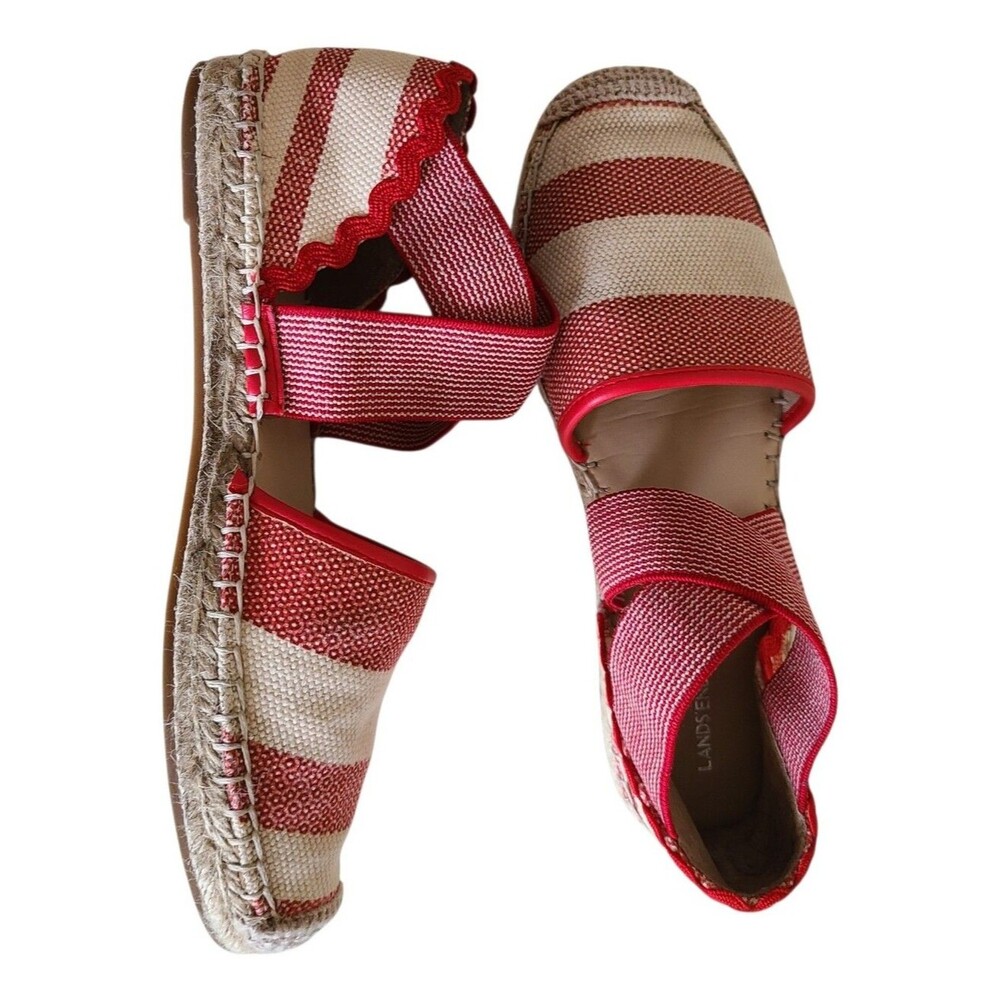 lands' end red & white striped elastic strap espadrilles size 7